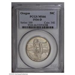 1934-D 50C Oregon MS66 PCGS. Whispers of light patinat 1934-D[50C] Oregon MS66 PCGS.