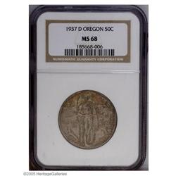 1937-D 50C Oregon MS68 NGC. Waves of lavender, fire-re 1937-D[50C] Oregon MS68 NGC.