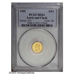 1905 G$1 Lewis and Clark MS61 PCGS. Subtly variegated 1905[G$1] Lewis and Clark MS61 PCGS.