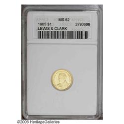 1905 G$1 Lewis and Clark MS62 ANACS. Semi-prooflike in 1905[G$1] Lewis and Clark MS62 ANACS.