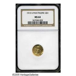 1915-S G$1 Panama-Pacific Gold Dollar MS64 NGC. Bright 1915-S[G$1] Panama-Pacific Gold Dollar MS64 N