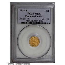 1915-S G$1 Panama-Pacific Gold Dollar MS64 PCGS. Lustr 1915-S[G$1] Panama-Pacific Gold Dollar MS64 P