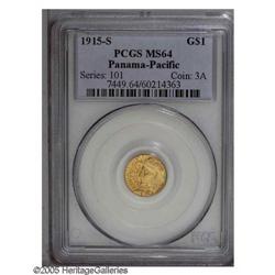 1915-S G$1 Panama-Pacific Gold Dollar MS64 PCGS. Yello 1915-S[G$1] Panama-Pacific Gold Dollar MS64 P