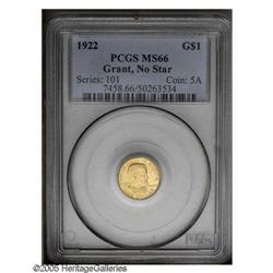1922 G$1 Grant no Star MS66 PCGS. Highly lustrous with 1922[G$1] Grant no Star MS66 PCGS.