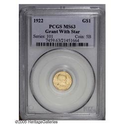 1922 G$1 Grant with Star MS63 PCGS. Deeply golden and 1922[G$1] Grant with Star MS63 PCGS.