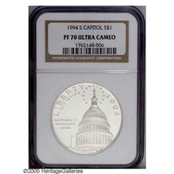 1994-S S$1 U.S. Capitol Silver Dollar PR70 Ultra Cameo 1994-S[S$1] U.S. Capitol Silver Dollar PR70 U