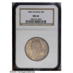 1883 50C Hawaii Half Dollar MS63 NGC. Highly lustrous 1883[50C] Hawaii Half Dollar MS63 NGC.