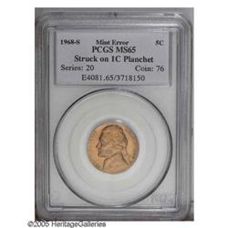 1968-S 5C Jefferson Nickel--Struck on a Cent Planchet- 1968-S[5C] Jefferson Nickel--Struck on a Cent