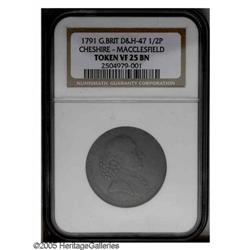 1791 Macclesfield Halfpenny Token VF25 NGC. D&H-47 Ches 1791 Macclesfield Halfpenny Token VF25 NGC.