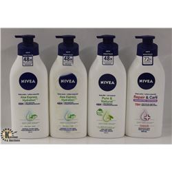 4 BOTTLES OF NIVEA LOTION INCL. PURE & NATURAL,