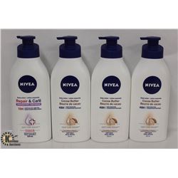 4 BOTTLES OF NIVEA LOTION INCL. COCOA BUTTER &