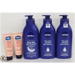 3 BOTTLES OF NIVEA LOTION & 2 BOTTLES OF VASELINE