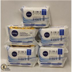 5 PACKS OF NIVEA 3-IN-1 CLEANSING WIPES