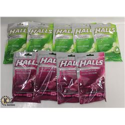 9 BAGS OF HALLS THROAT LOZENGES