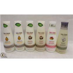 6 BOTTLES OF ASSORTED LIVE CLEAN SHAMPOOS &