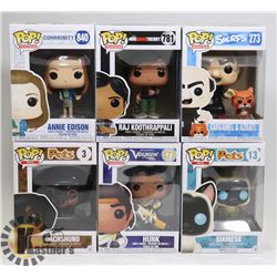 LOT OF 6 ASSORTED FUNKO POP VINYL FIGURES.