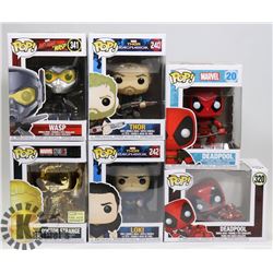 LOT OF 6 ASSORTED FUNKO POP VINYL FIGURES.
