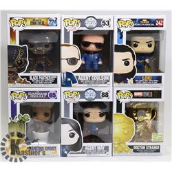 LOT OF 6 ASSORTED FUNKO POP VINYL FIGURES.