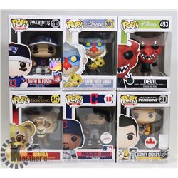 LOT OF 6 ASSORTED FUNKO POP VINYL FIGURES.