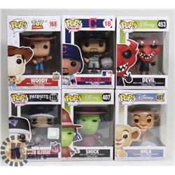 LOT OF 6 ASSORTED FUNKO POP VINYL FIGURES.