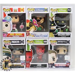 LOT OF 6 ASSORTED FUNKO POP VINYL FIGURES.