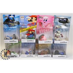 LOT OF 8 VARIOUS NINTENDO AMIIBO GAME CHARACTERS,