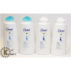 LOT OF DOVE SHAMPOO AND CONDITIONER.