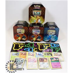 MIXED LOT OF POKÉMON COLLECTORS TINS AND CARDS