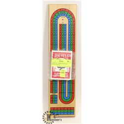 COMPLETE CRIBBAGE BOARD W/NEW PACK OF