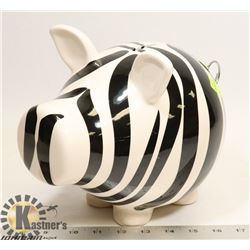 LARGE GLASS ZEBRA STRIPED PIGGY BANK