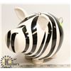 Image 1 : LARGE GLASS ZEBRA STRIPED PIGGY BANK