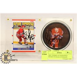 ERIC LINDROS AUTOGRAPHED HOCKEY PUCK & AUTOGRAPH