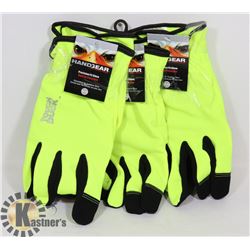 3 PAIRS OF SAFETY YELLOW HAND GEAR BY TOUGH DUCK