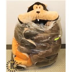 LOT OF KIDS ANIMAL SHAPED PILLOWS.