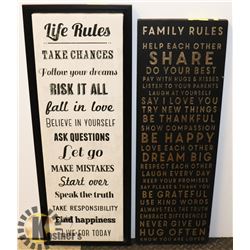 SET OF 2 CANVAS WALL DECOR - LIFE RULES