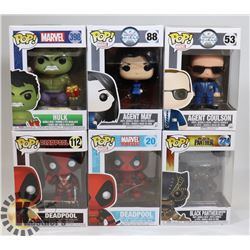 LOT OF 6 ASSORTED FUNKO POP VINYL FIGURES.