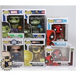 LOT OF 6 ASSORTED FUNKO POP VINYL FIGURES.
