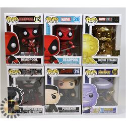 LOT OF 6 ASSORTED FUNKO POP VINYL FIGURES.
