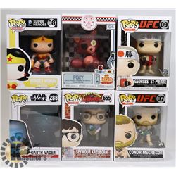 LOT OF 6 ASSORTED FUNKO POP VINYL FIGURES.