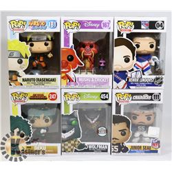 LOT OF 6 ASSORTED FUNKO POP VINYL FIGURES.