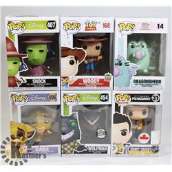 LOT OF 6 ASSORTED FUNKO POP VINYL FIGURES.