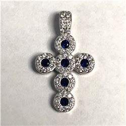 SILVER SAPPHIRE CROSS CZ NECKLACE