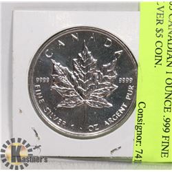2003 CANADIAN 1 OUNCE .999 FINE SILVER $5 COIN.