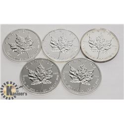 LOT OF 5 CANADIAN ASST YEAR FINE SILVER .9999 $5