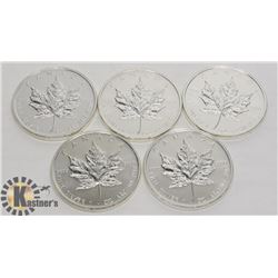 LOT OF 5 CANADIAN 2011 FINE SILVER .9999 $5 COIN.