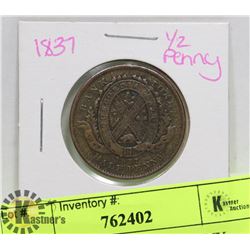 1837 BANK TOKEN HALF PENNY.