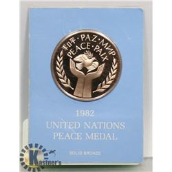 1982 UNITED NATIONS BRONZE PEACE MEDAL.