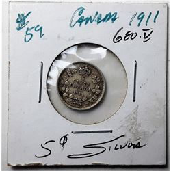 18)  CANADIAN 1911 5 CENT SILVER