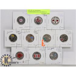 LOT OF 10 CANADIAN COMMEMORATIVE COLORED 25 CENT