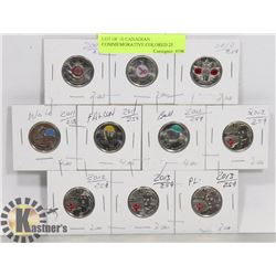 LOT OF 10 CANADIAN COMMEMORATIVE COLORED 25 CENT